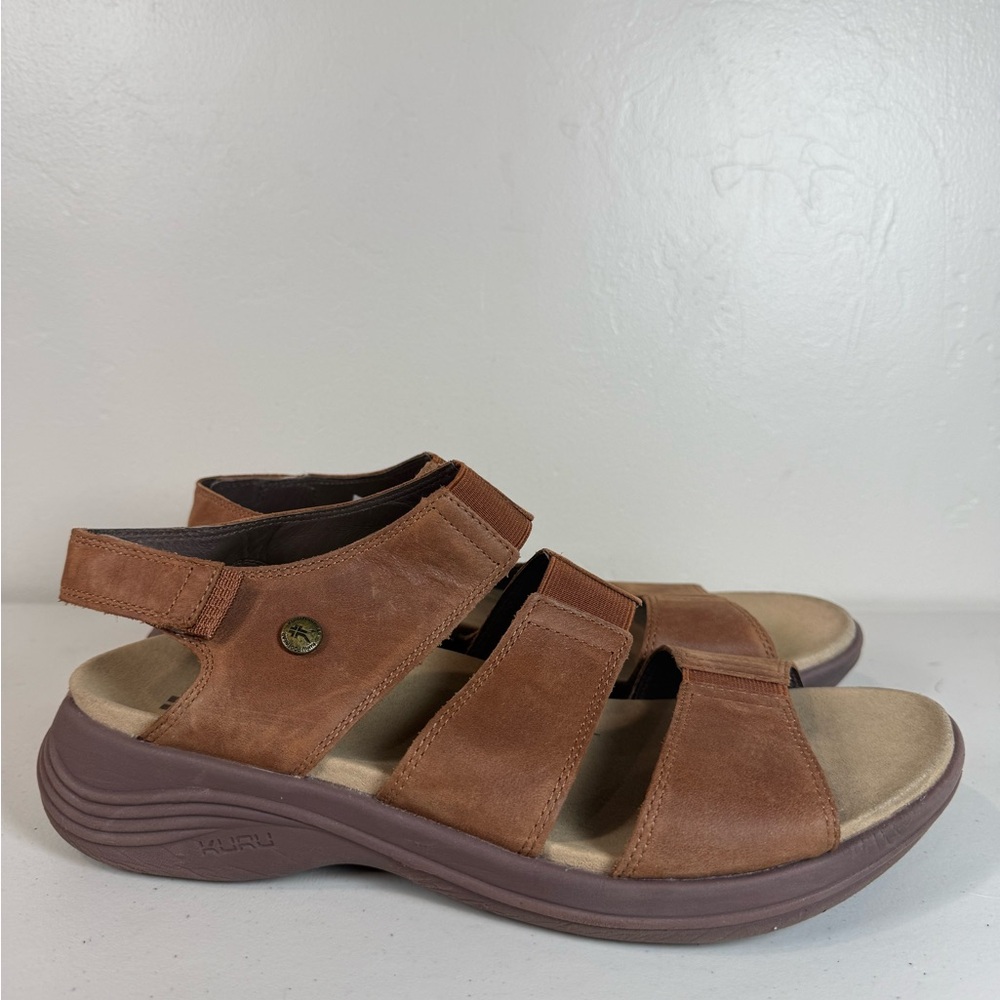 KURU Brown Leather Adjustable Strap Comfort Sandals